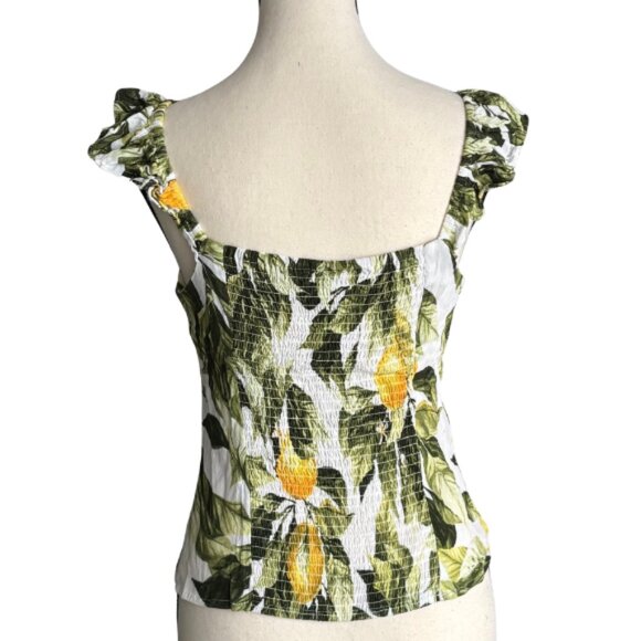 H&M LEMON PRINT SMOCKED BACK SUMMER TOP , SZ. M - Picture 3 of 5